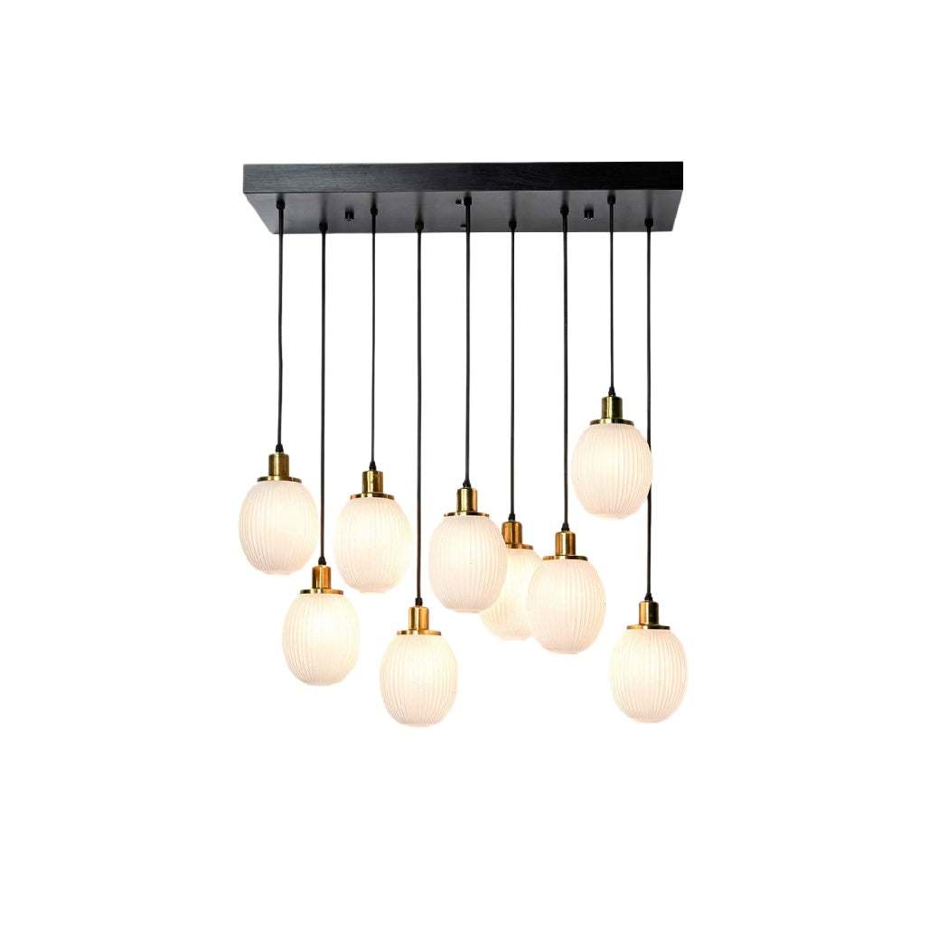 Moderne hanglamp met negen ovale glazen lampen
