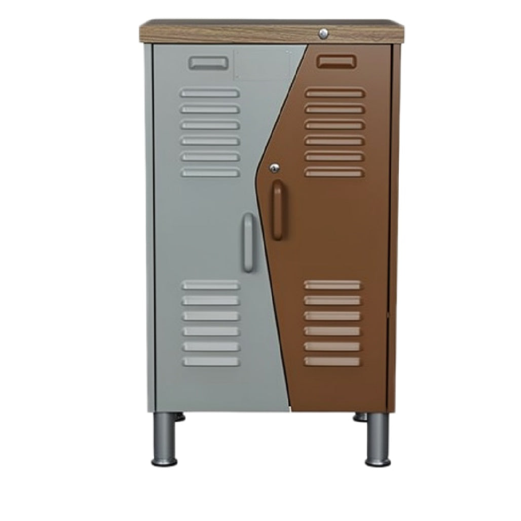 Moderne metalen locker met houten top en twee-tonen ontwerp